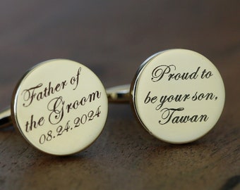 Father of the Groom Cufflink,Cufflinks,Personalized Cufflinks, Engraved Cufflinks, Round Custom Cuff link ,Gifts for Him, Wedding Gift