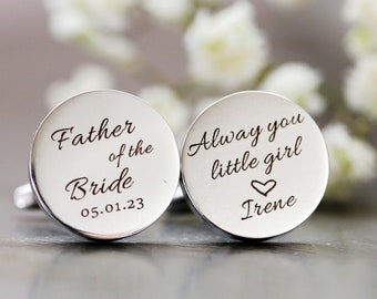 Father of the Bride Cufflinks, Metal Cufflinks, Personalized Cufflinks, Wedding Day Gift for Husband, Anniversary Gift for Him