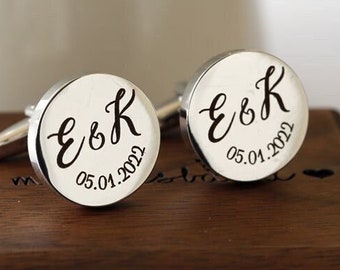 Personalized Cuff Links,Custom Gift for Groom from bride Cufflinks  Personalized Cufflinks Engraved Round Cufflinks Anniversary Gift for Him