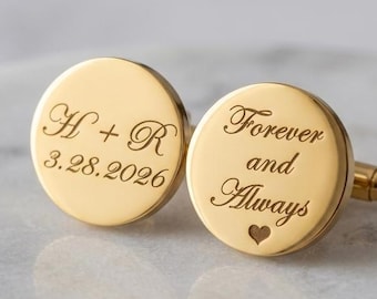 Gemelos para marido y novio, gemelos de metal, gemelos personalizados, gemelos grabados, gemelos redondos personalizados, regalos para él, regalo de boda