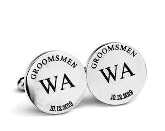 Personalized Cufflinks,  Wedding Party Engraved Cufflinks, Round Custom Cuff link ,Gifts for Him,Wedding Gift