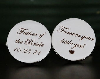 Father of the Bride Cufflink,Cufflinks,Personalized Cufflinks, Engraved Cufflinks, Round Custom Cuff link ,Gifts for Him,Wedding Gift