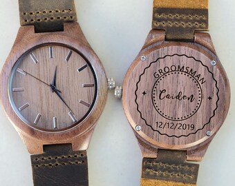 Personalized Wood Watch,Wood Watch,Engraved Wooden Watch for Men,Groomsmen Gifts,Boyfriend Gift,,Birthday Gift for Him,Custom Watch,Leather