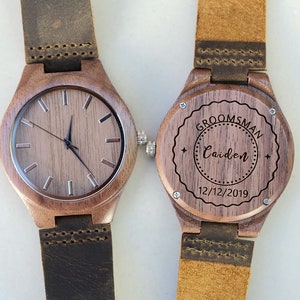 Personalized Wood Watch,Wood Watch,Engraved Wooden Watch for Men,Groomsmen Gifts,Boyfriend Gift,,Birthday Gift for Him,Custom Watch,Leather