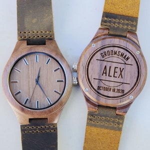 Personalized Wood Watch,Wood Watch,Engraved Wooden Watch for Men,Groomsmen Gifts,Boyfriend Gift,,Birthday Gift for Him,Custom Watch,Leather