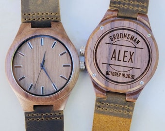 Personalized Wood Watch,Wood Watch,Engraved Wooden Watch for Men,Groomsmen Gifts,Boyfriend Gift,,Birthday Gift for Him,Custom Watch,Leather