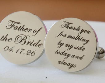 Father of the Bride Cufflink,Cufflinks,Personalized Cufflinks, Engraved Cufflinks, Round Custom Cuff link ,Gifts for Him,Wedding Gift