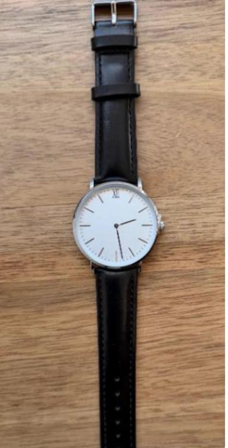 Custom Minimalist Black Face Brown Leather Watch for Men Watch Gift for Husband, Personalized Metal Watch, Engraved Gift, Christmas Gift Black + Silver Case