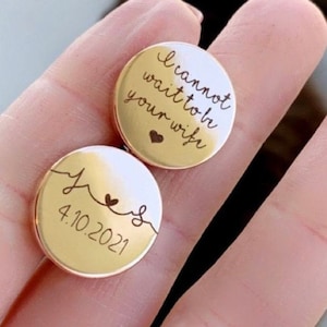 Gepersonaliseerde manchetknopen, aangepast cadeau voor bruidegom van bruid Manchetknopen Gepersonaliseerde manchetknopen Gegraveerde ronde manchetknopen Verjaardagscadeau voor hem