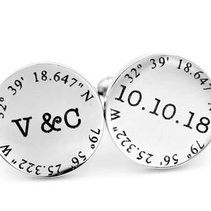 Personalisierte Manschettenknöpfe, benutzerdefinierte Koordinaten Geschenk für Bräutigam Manschettenknöpfe, gravierte Manschettenknöpfe Breitengrad Längengrad Manschettenknöpfe