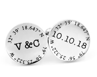Personalized Stamped Cufflinks Personalized Cufflinks Quote Longitude Latitude Coordinates Custom Hand Stamped Cufflinks Your Name