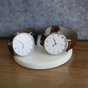 Custom Minimalist Black Leather Watch for Men Watch Gift for Husband, Personalized Metal Watch, Gift for Him, Engraved Gift, Christmas Gift