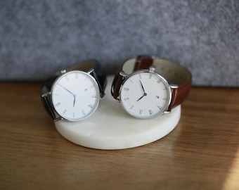 Custom Minimalist Black Leather Watch for Men Watch Gift for Husband, Personalized Metal Watch, Gift for Him, Engraved Gift, Christmas Gift