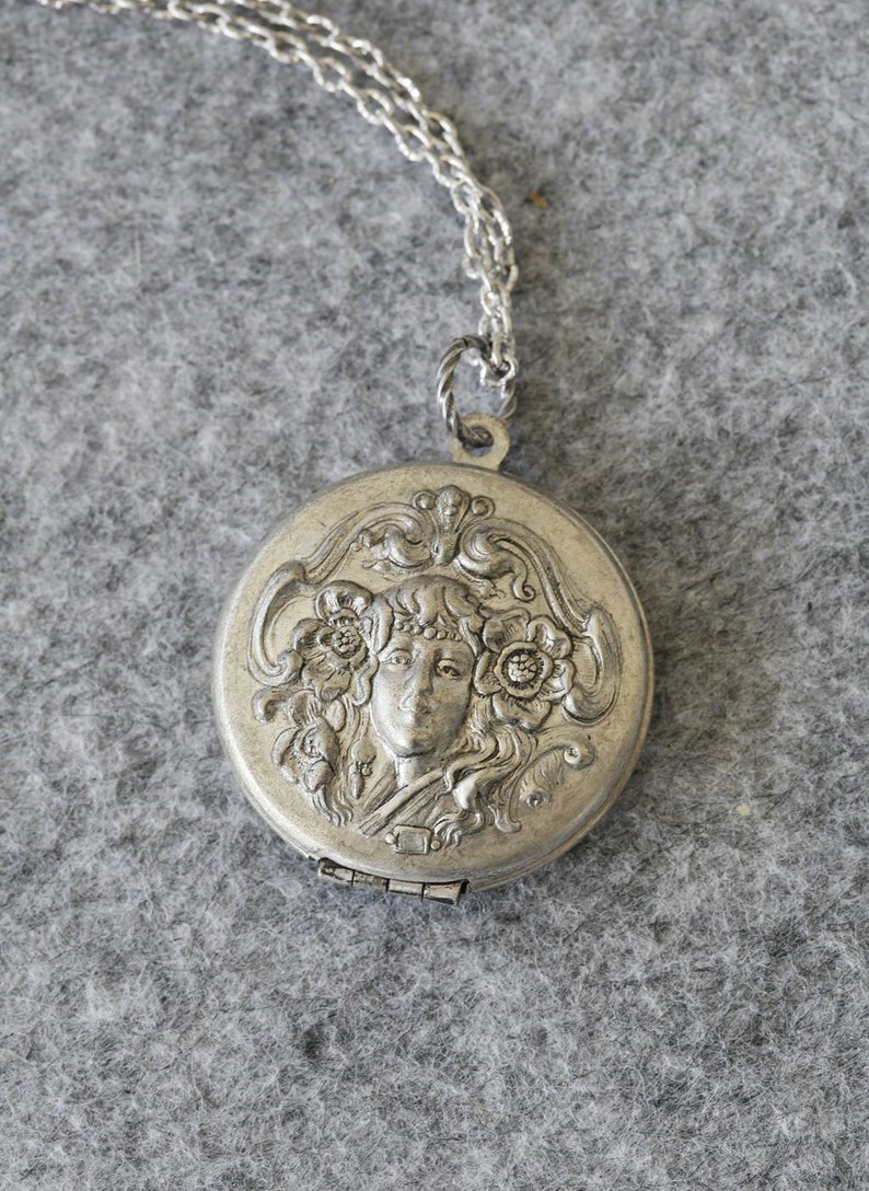 Personalized Locket,Flower Locket,Jewelry,Necklace,Pendant,Antique Locket,Silver Locket,Woodland,Sun and Moon Necklace image 1