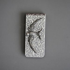 Clip para billetes de pájaro, clip para billetes estilo steampunk, chapado en plata, accesorios para hombre, regalos para hombre, regalos de boda para padrinos de boda, regalos de aniversario