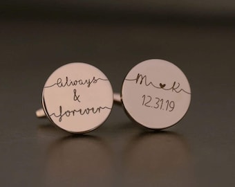 Personalized Cufflinks,personalized cufflinks for groom, Personalized Cufflinks Engraved Round Cufflinks Anniversary Gift for Him