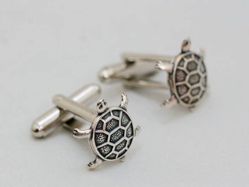 Turtle Steampunk Cufflinks Antiqued Silver Metal Men's Accessories image 2