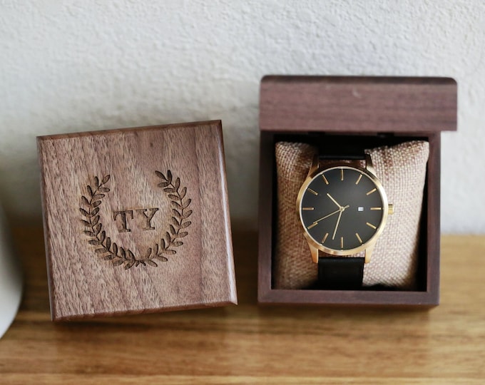 Custom Engraved Personalized Mens Wrist Watch, Gold Black Watch,Groomsmen Gifts, Mens Birthday, Wedding, Anniversary, Father's Day, Husband