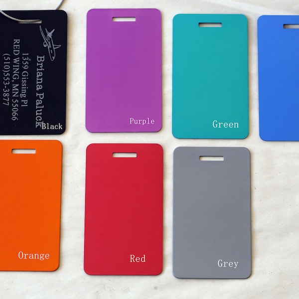 Groot metalen bagagelabel, gepersonaliseerd gegraveerd aluminium label reiscadeau, tas-ID, kofferlabel, rugzaklabel, 7 kleuren om uit te kiezen