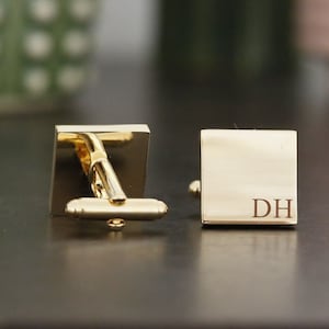 Personalized Square Cufflinks Wedding Day Cuff links Groom Dad Groomsmen, Wood Anniversary Gift for Husband from Wife