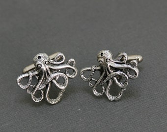 Octopus Cufflinks Men's Cufflinks Octopus Cuff Links Steampunk Antique Silver Groomsmen Gifts Vintage Style Gothic Victorian