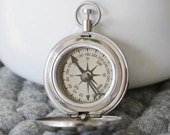 Personalized Engraved Vintage Style Silver Color Compass, Working Compass, Fathers Day, Anniversary Gift, Christmas Gift, Groomsmen Gift