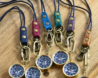 Personalized Compass Keychain: Engraved Leather Coordinates Keychain