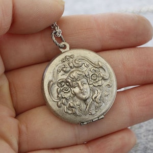Personalized Locket,Flower Locket,Jewelry,Necklace,Pendant,Antique Locket,Silver Locket,Woodland,Sun and Moon Necklace image 5