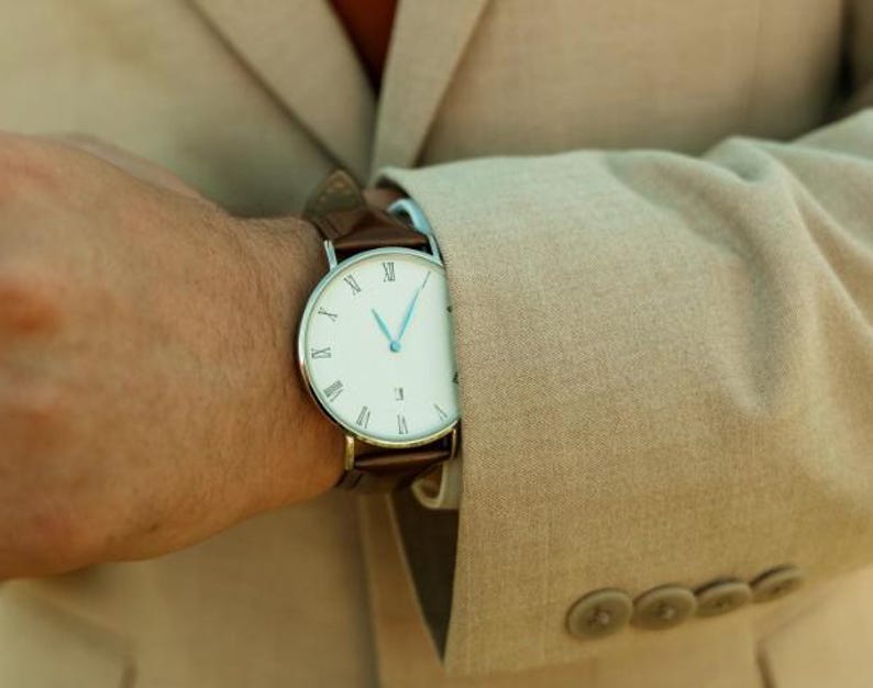 Custom Minimalist Brown Leather Watch for Men Watch Gift for Husband, Personalized Metal Watch, Gift for Him, Engraved Gift, Christmas Gift image 10