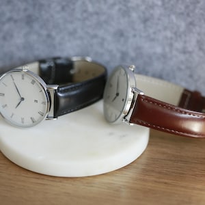 Custom Minimalist Black Leather Watch for Men Watch Gift for Husband, Personalized Metal Watch, Gift for Him, Engraved Gift, Christmas Gift