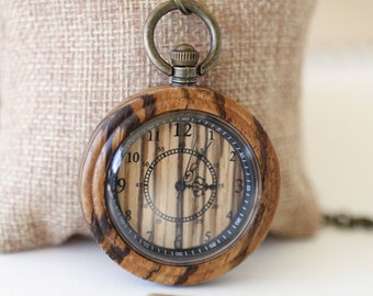 Personalized  Wooden Pocket Watch, Groomsmen Gifts,Wood Pocket Watch, engraved with personal text - Gift for Him/Her, Anniversary, Wedding