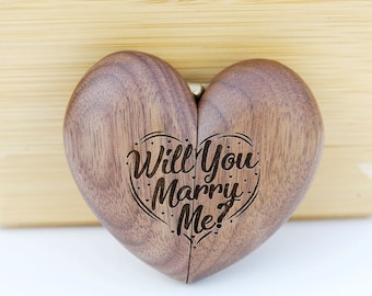 Custom Engraved Wood Heart Ring Box,Proposal Heart Ring Box,Walnut Heart Ring ,Wedding Engagement Ring BoxBox,Will you marry me