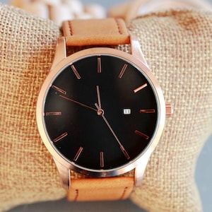 Custom Engraved Personalized Mens Rose Gold Wrist Watch, Groomsmen Gifts, Mens Birthday, Wedding, Anniversary Gifts, Father&#39;s Day Gifts