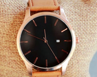 Reloj de pulsera de oro rosa para hombre personalizado grabado personalizado, regalos para padrinos de boda, cumpleaños para hombres, bodas, regalos de aniversario, regalos del Día del Padre