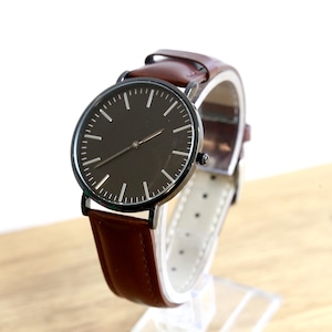 Personalized Black Face Leather Watch for Men: Engraved Stainless Steel Gift