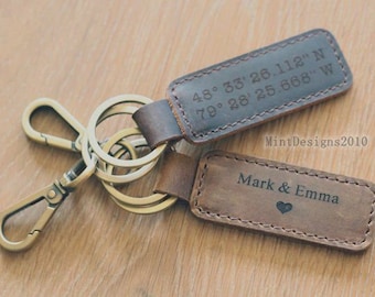 Customized Keychain,Personalized Leather Keychain,Custom Leather Keychain,coordinates keychain longitude latitude keychain,Father's Day