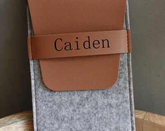 Personalized Felt Leather Watch Bag, Watch Travel Case, Pocket Watch Case, Compass Case