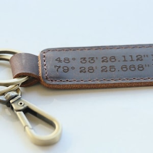 Customized Keychain,Personalized Leather Keychain,Custom Leather Keychain,coordinates keychain longitude latitude keychain,Father&#39;s Day