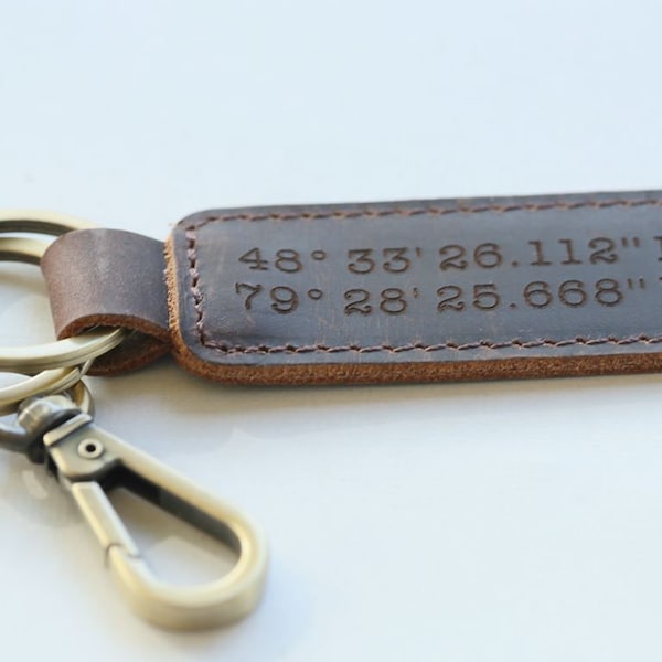Customized Keychain,Personalized Leather Keychain,Custom Leather Keychain,coordinates keychain longitude latitude keychain,Father's Day