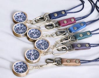 Personalized Compass Keychain: Engraved Leather Coordinates Keychain