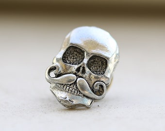Skull With Mustache Antique Silver Steampunk Groomsmen Men's Tie Tack Father's Day Accessories