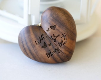 Custom Engraved Wood Heart Ring Box,Proposal Heart Ring Box,Walnut Heart Ring ,Wedding Engagement Ring BoxBox,Will you marry me