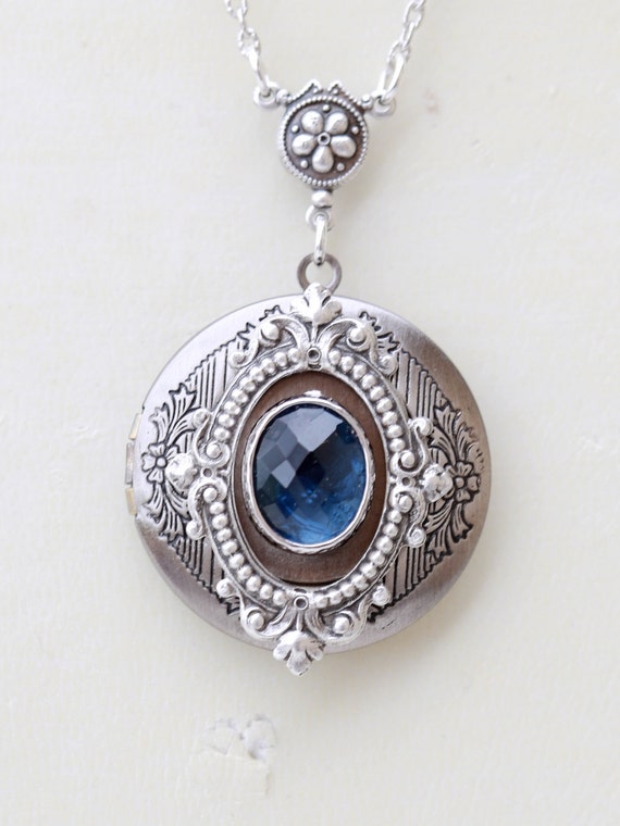 Items similar to Sapphire Blue Locket, Silver Locket,Jewelry,Necklace,Something Blue, Birthstone