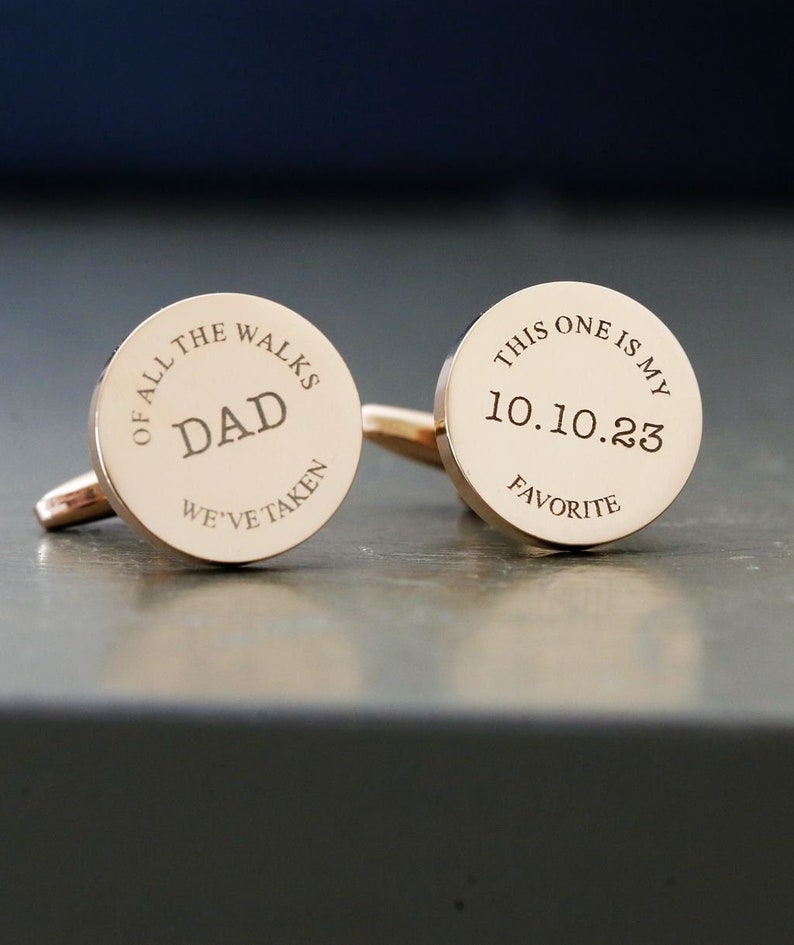 Father of the Bride Cufflinks, My Favorite Walk,Personalized Cufflinks, Round Engraved Cufflinks, Custom CufflinksGifts for Him,Wedding Gift image 1