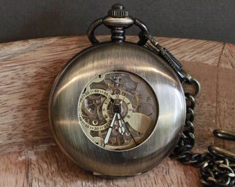 Personalized Brass Pocket Watch Personalized for Groom, Groomsmen, Father of the Bride Gift,Custom Engraved Pocket Watch,Mechanical  Watch