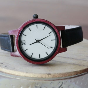 Personalized Wood Watch: Shell Dial, Leather Strap, Engraved Gift