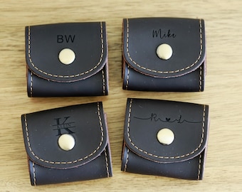 Personalized Leather Cufflink Pouch, Groomsmen Gifts, Monogram Leather Pouch, Cufflink Storage Travel Box, Gift for Dad, Wedding Day