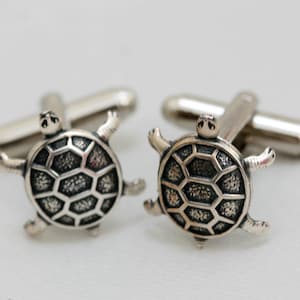 Turtle Steampunk Cufflinks Antiqued Silver Metal Men's Accessories image 1