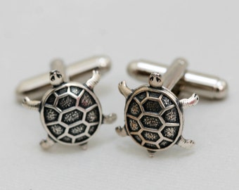 Turtle Steampunk Cufflinks Antiqued Silver Metal Men's Accessories