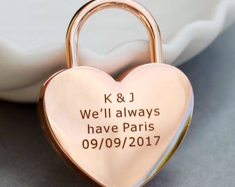 Love Lock, Heart Lock, Custom Lock, Rose Gold Heart Love Padlock With Key, Engraved Lock Lock, Personalized Padlock